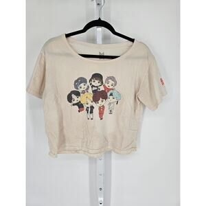 Tiny Tan Women's Cream Short Sleeve K-Pop BTS Characters Graphic Crop Top Size M